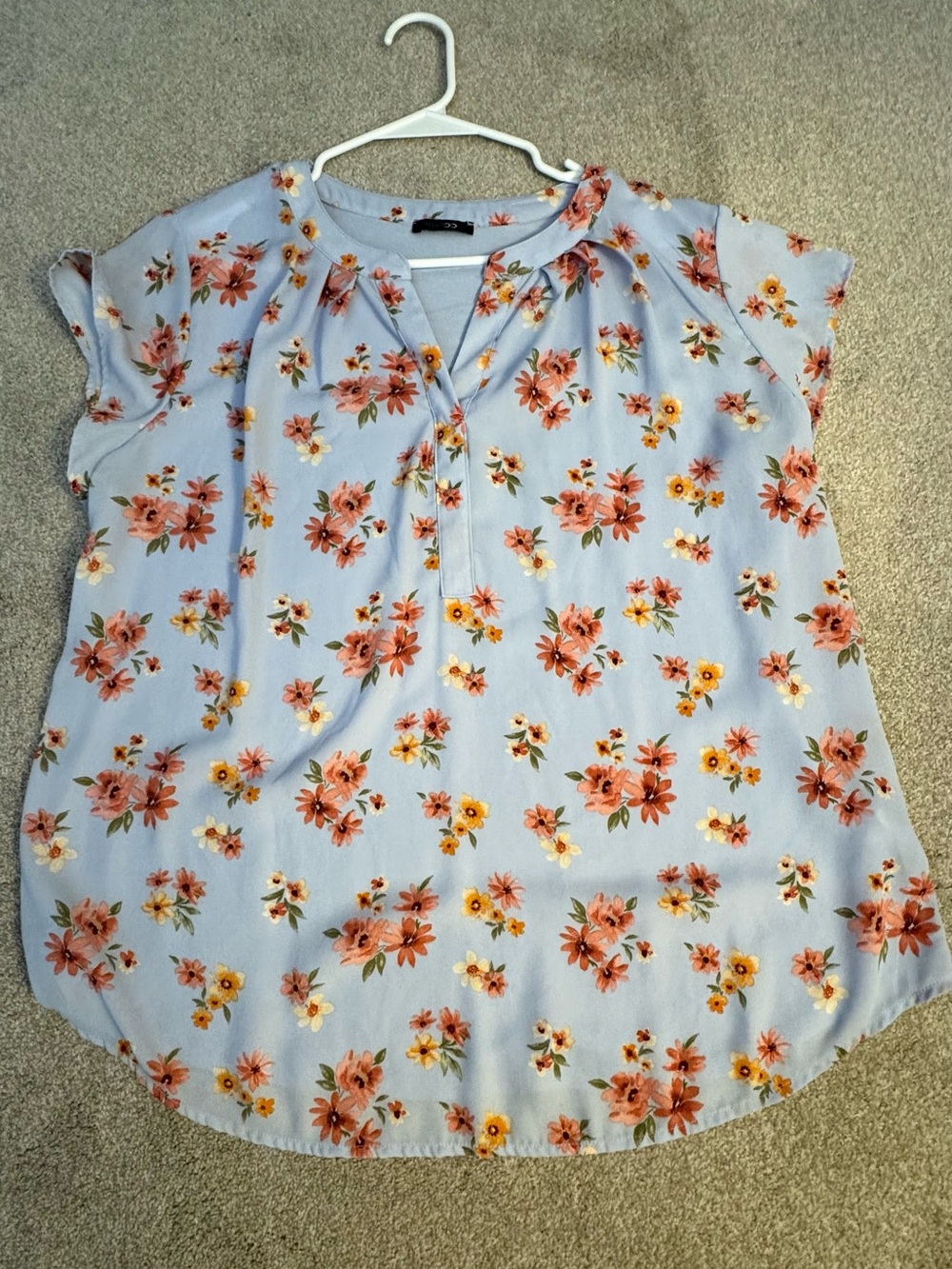 Papermoon Floral Blouse Top 1X Light Blue Short Sleeve Plus Size
